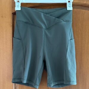 Olive Green Women's Ribbed Bike Shorts Small